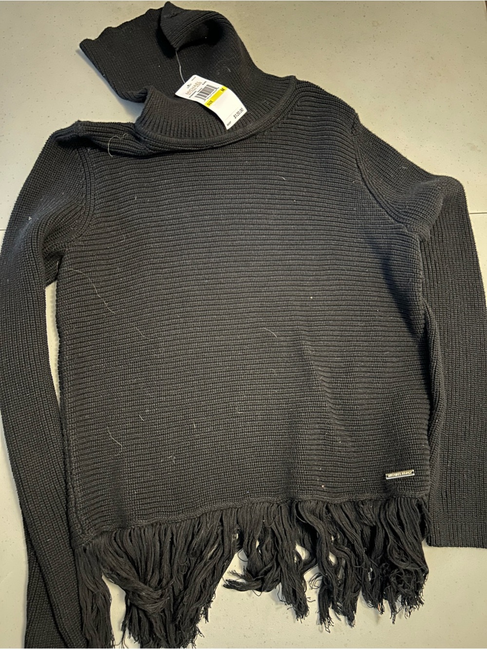 NWT Michael Kors Black Fringe-Hem Women's Sweater